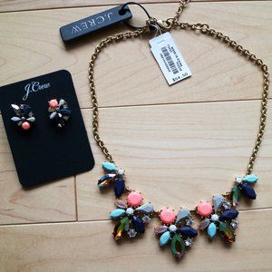 J. Crew NWT Statement Necklace & Earrings Set Coral Navy Jewelry